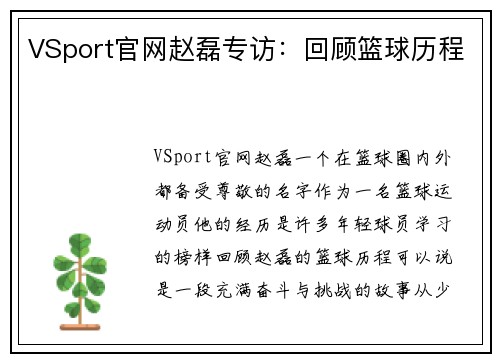 VSport官网赵磊专访：回顾篮球历程