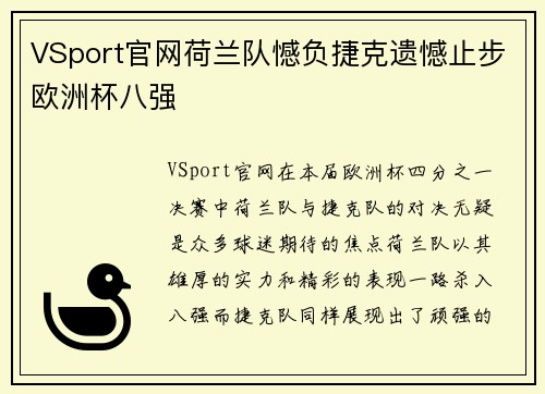 VSport官网荷兰队憾负捷克遗憾止步欧洲杯八强
