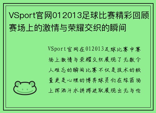 VSport官网012013足球比赛精彩回顾赛场上的激情与荣耀交织的瞬间