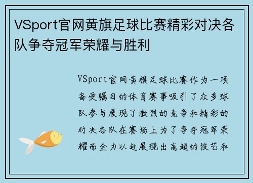 VSport官网黄旗足球比赛精彩对决各队争夺冠军荣耀与胜利