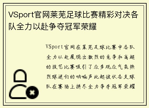 VSport官网莱芜足球比赛精彩对决各队全力以赴争夺冠军荣耀